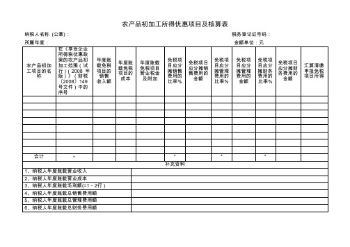农产品初加工所得优惠项目及核算表