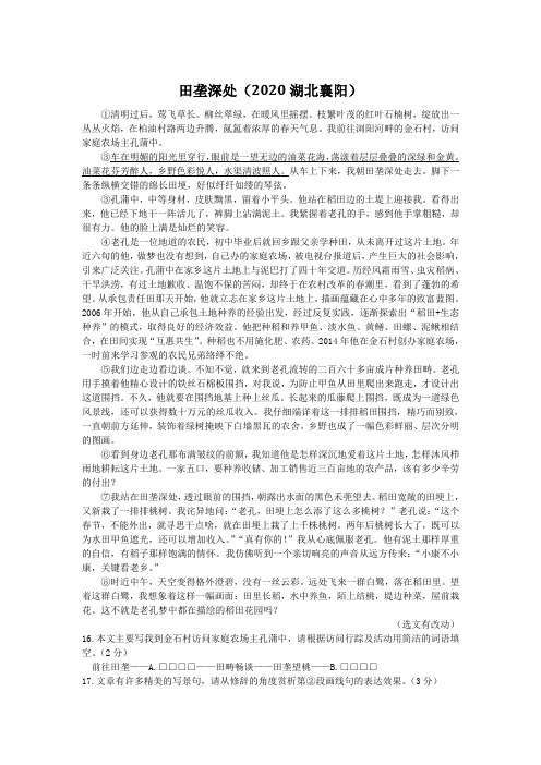 田垄深处(2020湖北襄阳中考语文散文阅读试题及答案)