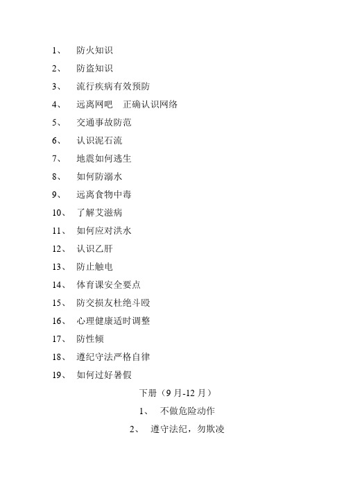 安全教材目录(参考)