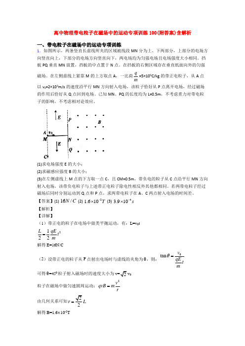 高中物理带电粒子在磁场中的运动专项训练100(附答案)含解析