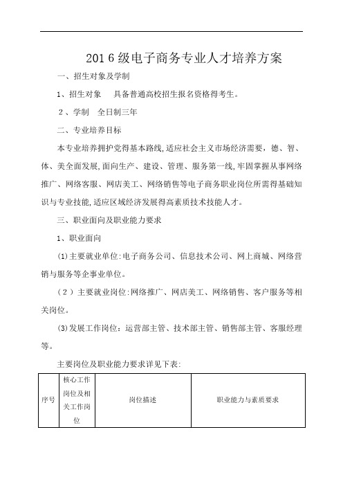 电子商务专业2016级高职人才培养方案
