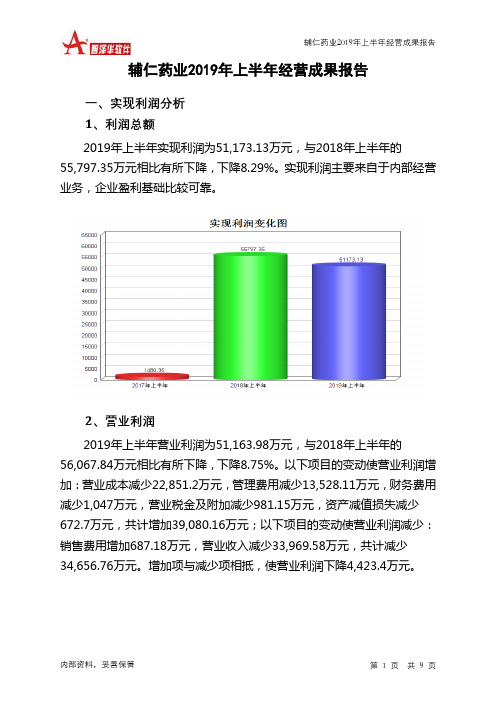 辅仁药业2019年上半年经营成果报告
