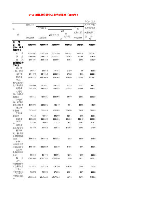 2-12 城镇单位就业人员劳动报酬(2005年)