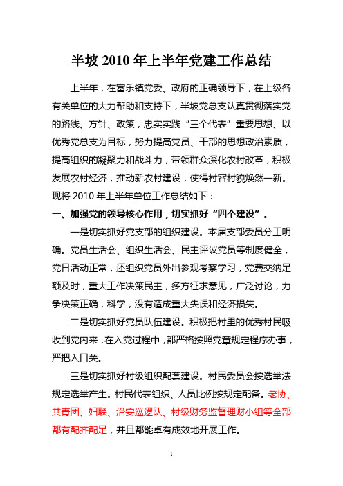 半坡2010年上半年党建工作总结 Word 文档