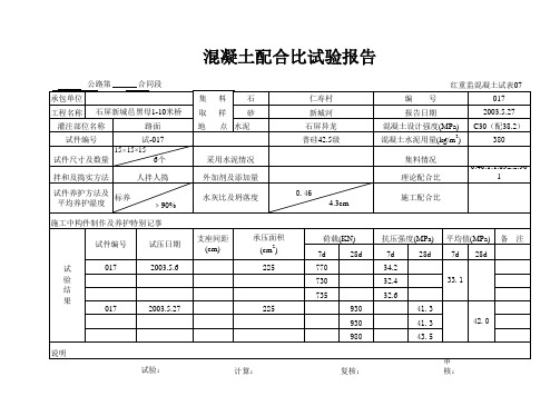 混凝土配比 报告
