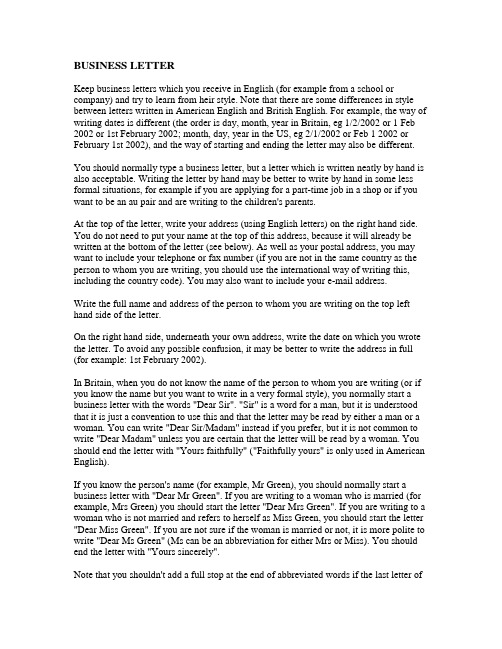 UK BUSINESS LETTER Writing
