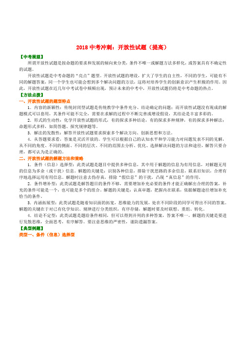 2018中考化学冲刺复习开放性试题提高知识讲解(含答案)