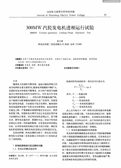 300MW汽轮发电机进相运行试验