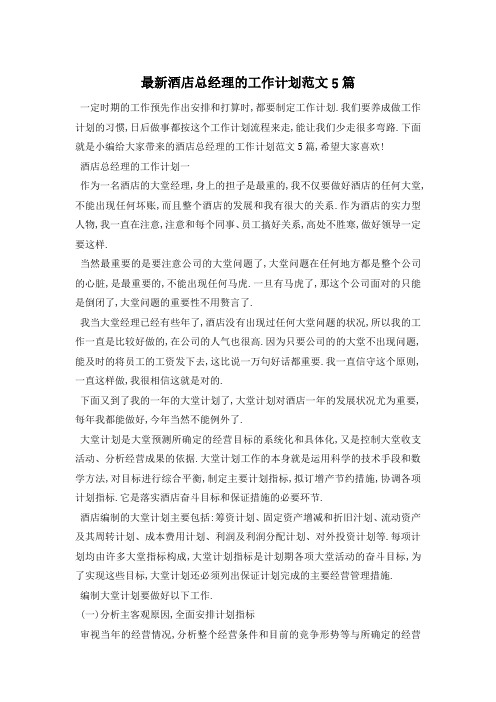 最新酒店总经理的工作计划范文5篇