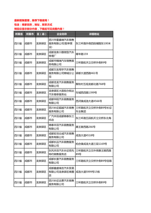 新版四川省成都市龙泉驿区4S店企业公司商家户名录单联系方式地址大全17家