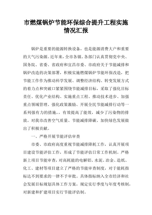 市燃煤锅炉节能环保综合提升工程实施情况汇报