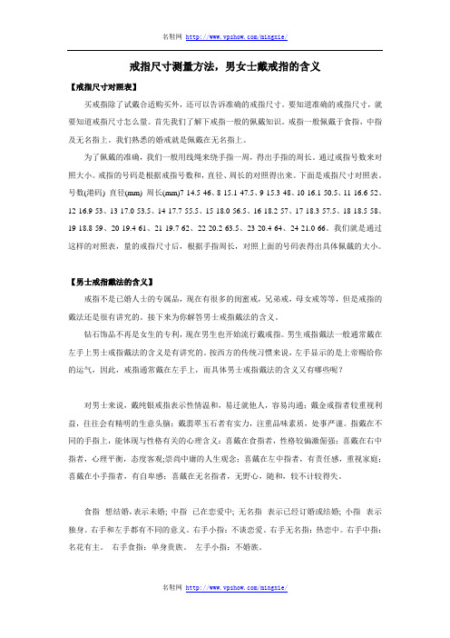 戒指尺寸测量方法,男女士戴戒指的含义