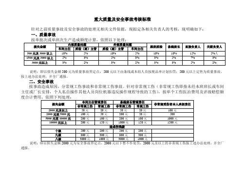 重大质量及安全事故考核标准