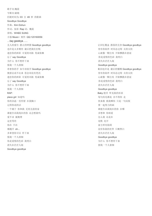 魏晨Goodbye Goodbye歌词