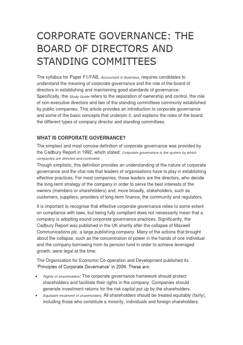 CORPORATE GOVERNANCE