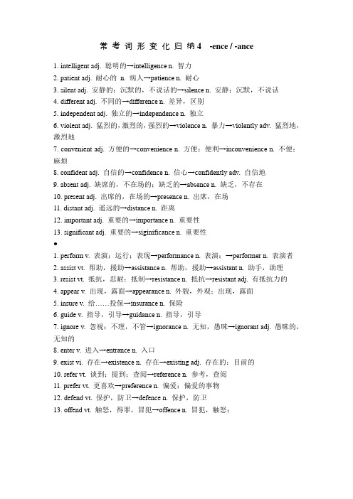常 考 词 形 变 化 归 纳 4  -ence -ance