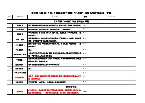 珠江路小学2013小牛顿课程五六年级选修单