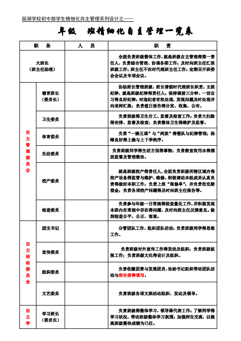 班级精细化管理一览表