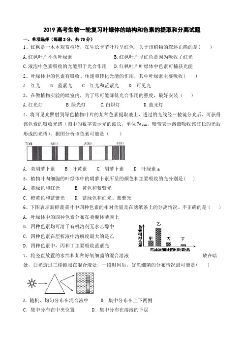 2019高考生物一轮复习叶绿体的结构和色素的提取和分离试题