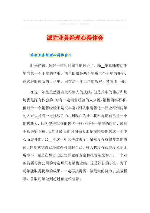 派驻业务经理心得体会