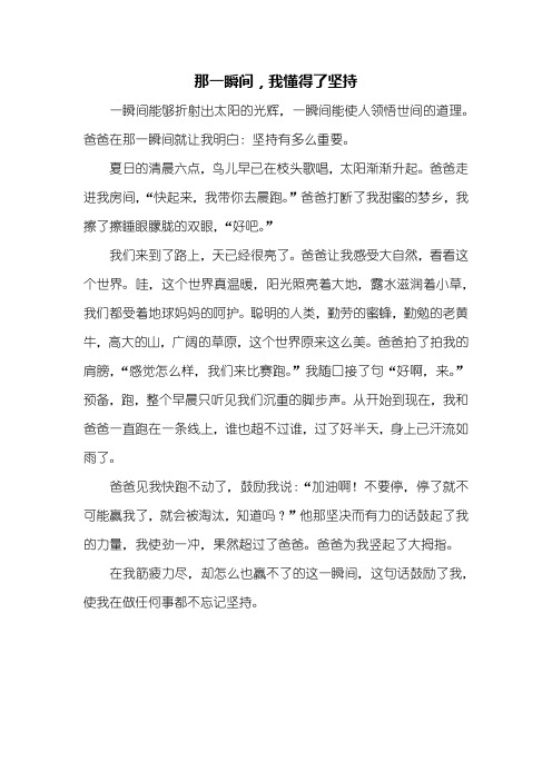 叙事作文：那一瞬间我懂得了坚持作文400字