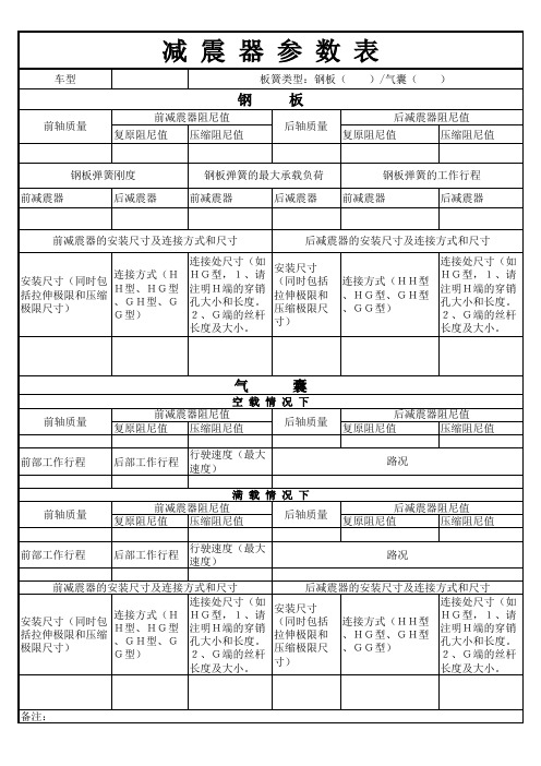 减震器参数表