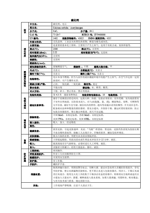 碳化钙化学品安全技术说明书MSDS