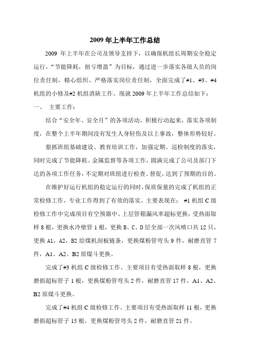 2009年上半年工作总结