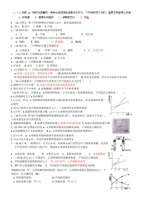 山东省邹平县实验中学九年级化学复习试题：溶液.docx