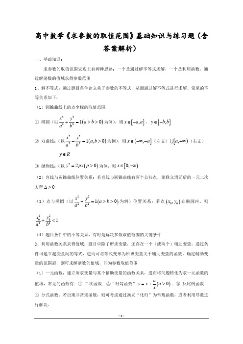 高中数学《求参数的取值范围》基础知识与练习题(含答案解析)