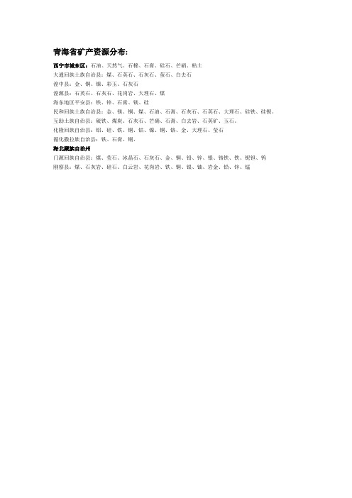 青海省矿产资源分布