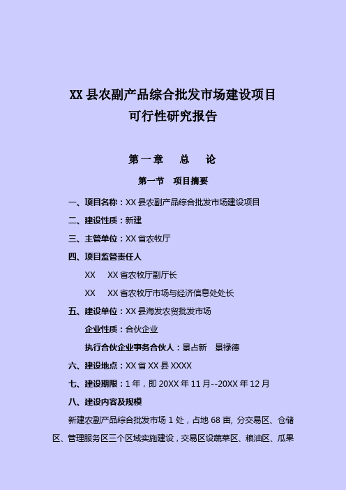 某县农产品综合批发市场项目建设可研报告