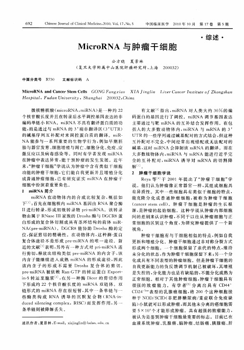 MicroRNA与肿瘤干细胞