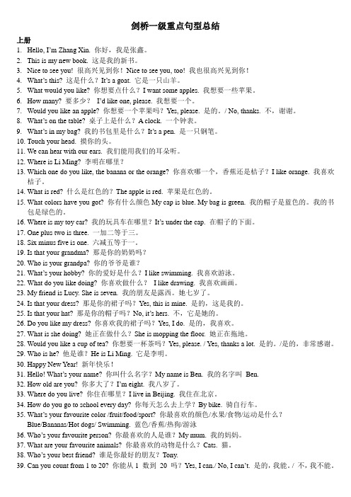剑桥一级 重点句型总结