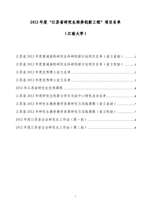 2012年度“江苏省研究生培养创新工程”项目名单pdf