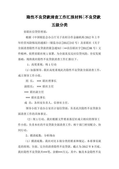 隐性不良贷款清查工作汇报材料-不良贷款五级分类