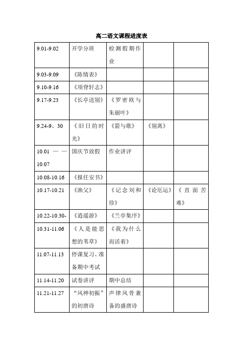 高二语文教学进度表