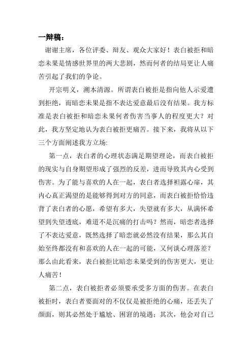 表白被拒比暗恋未果更痛苦(辩论赛)