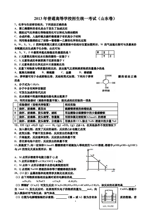 2013年山东高考理综