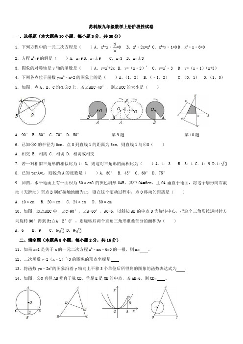 苏科版九年级数学上册阶段性试卷