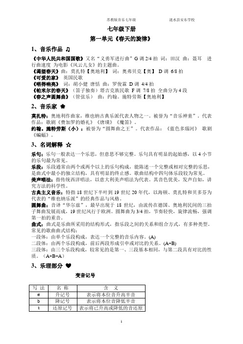 苏少版音乐资料汇总七年级下册