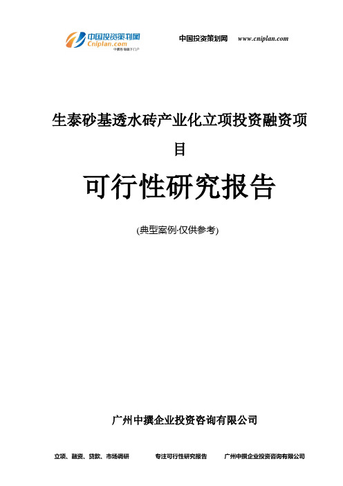 生泰砂基透水砖产业化融资投资立项项目可行性研究报告(中撰咨询)