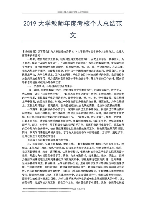 2019年最新大学教师年度工作总结例文工作总结文档【七篇】