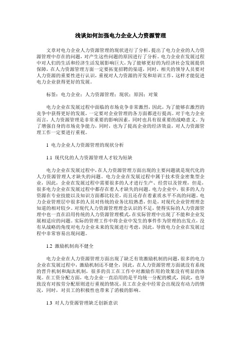 浅谈如何加强电力企业人力资源管理