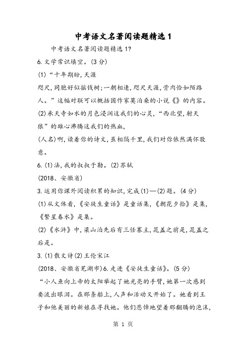 2018年中考语文名著阅读题精选1-文档资料