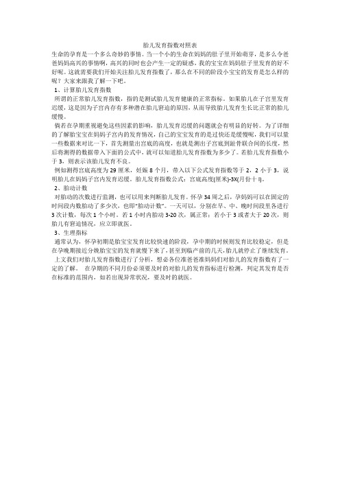胎儿发育指数对照表