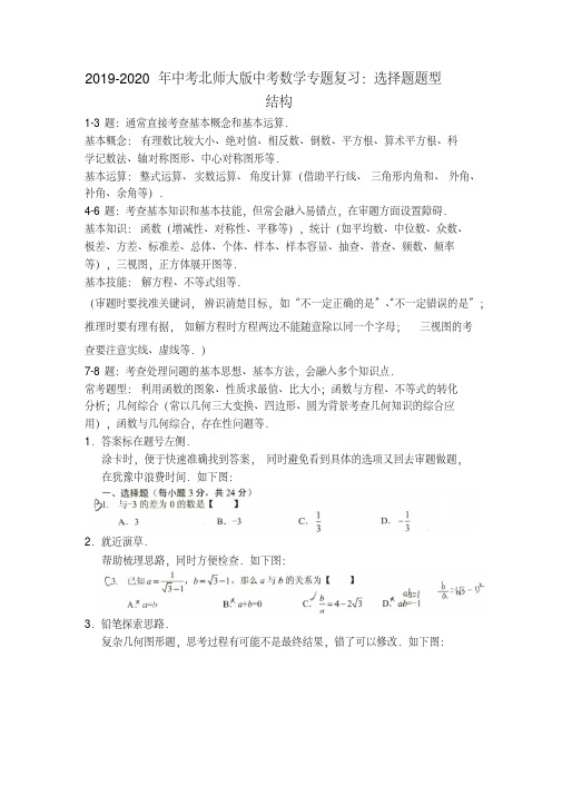 2019-2020年中考北师大版中考数学专题复习：选择题题型结构