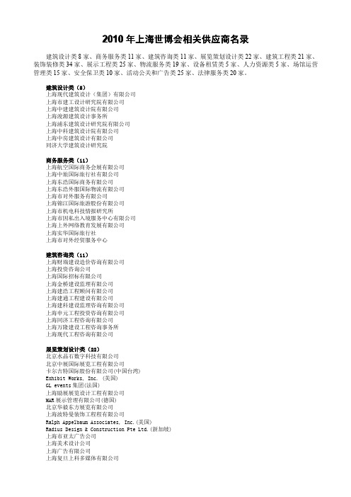世博会供应商名录