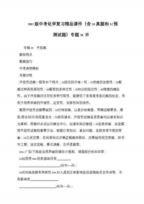 2012版中考化学复习精品课件(含11真题和12预测试题)专题30 开
