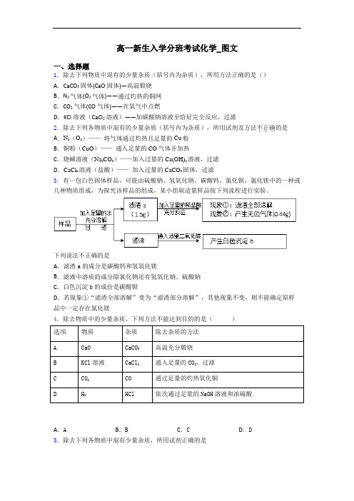 高一新生入学分班考试化学_图文
